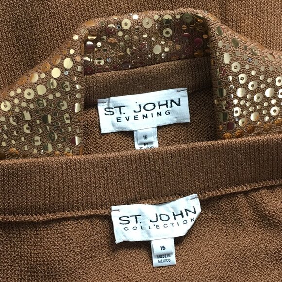 BEAUTUFUL st john evening knit brown embellished skirt suit 16 - Picture 10 of 10
